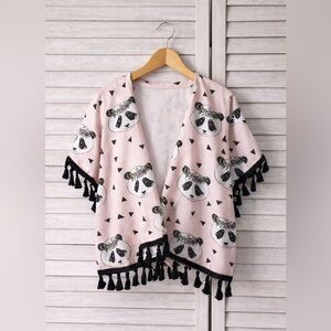 Handmade Panda Kimono Cape Toddler 2T Pink Panda Print Tassel Boho Cover Up
